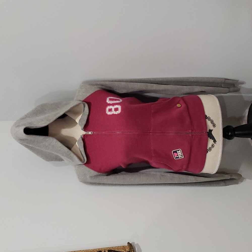 Y2K Victoria Secret PINK Zip Up SEQUENCE Retro Hoodie Univ. 1980 PINK Best 😃